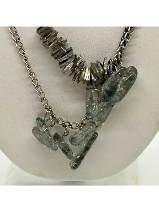 Calvin Klein Multi-Strand Layered Statement Necklace Gunmetal & Silver Chain Wit - Picture 8 of 11